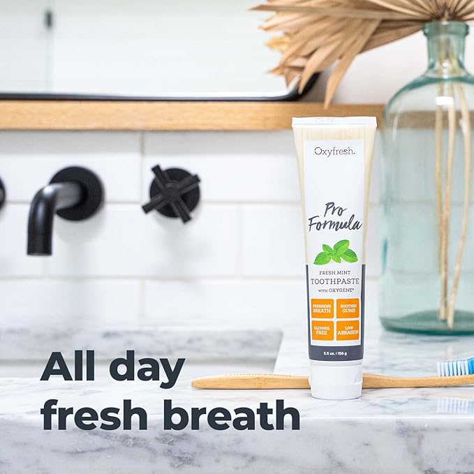 Oxyfresh Pro Formula Fresh Mint Toothpaste – Gentle Low Abrasion - Cosmetic Fluoride Free Formula - Great for Sensitive Teeth and Gums with Natural Essential Oils. 5.5 oz. (Pack of 2)