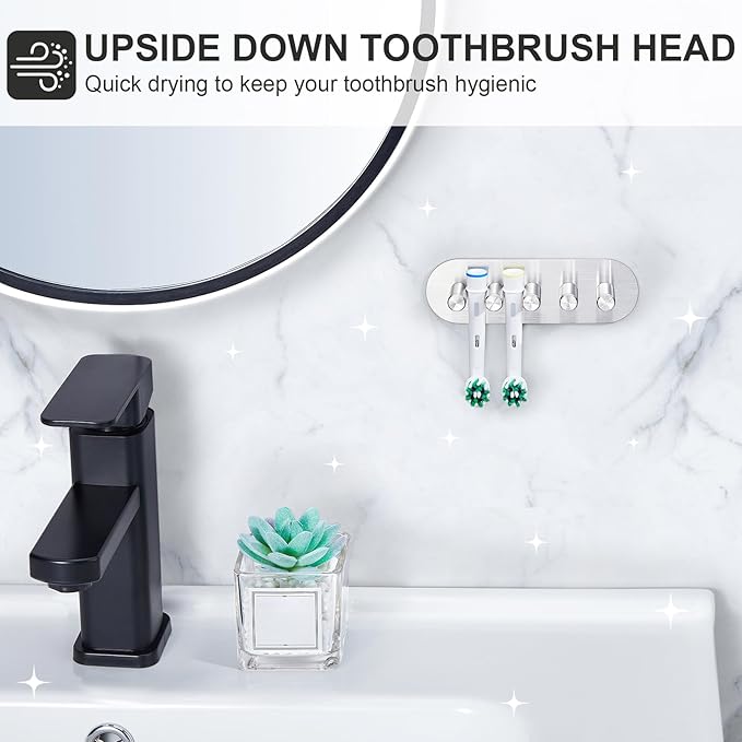 Electric Toothbrush Head Holder, Toothbrush Holders Wall Mounted, Adhesive Tooth Brush Head Holder Organiser, Electric Toothbrushs Holder, Shower Tooth Brushing Holder (Silver, Large)