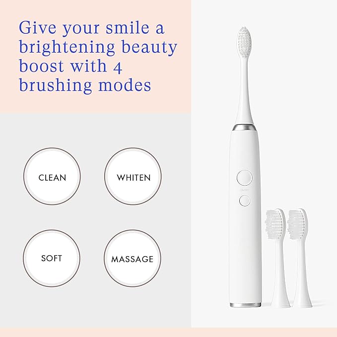 Vanity Planet Elements Ultrasonic Electric Toothbrush - Silver - Advanced Oral Care with UV Sanitizing Charger Base with 3 Replacement Heads - 99.9% Effective Keeping Your Teeth Clean