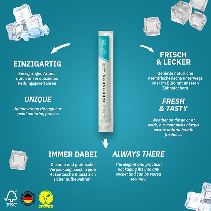 Wonder Toothpicks with Flavor - 100x Flavored toothpicks Individually Packed in 8 Refreshing Varieties - Gentle Oral Hygiene - Fresh Breath - Individually Packed Toothpicks with Flavor