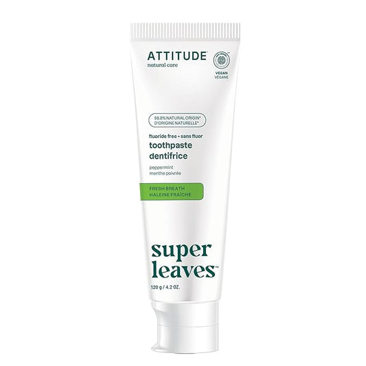 ATTITUDE Fluoride-Free Fresh Breath Toothpaste, Peppermint Flavor, Vegan & Cruelty-Free, Sugar-Free, Plant & Mineral-Based Ingredients, Clean Oral Care, 4.2 Oz