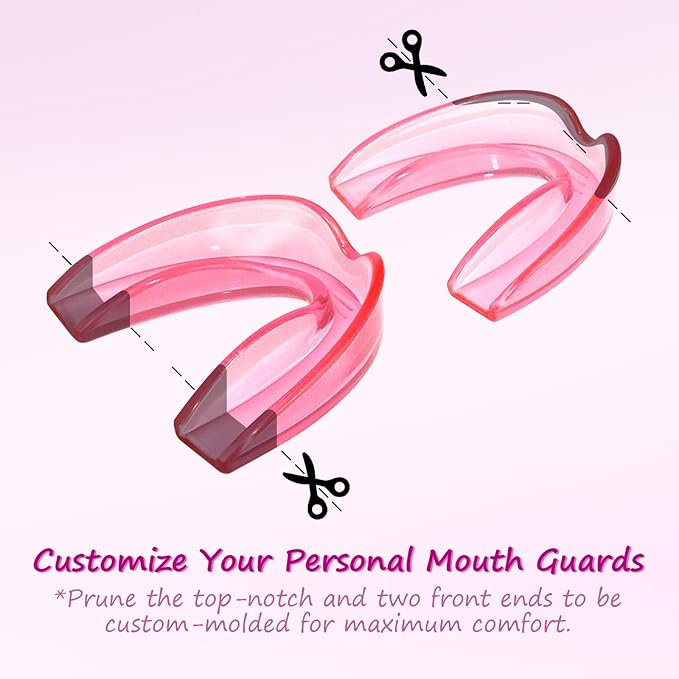 Mouth Guard for Grinding Teeth at Night, Moldable Mouthguard for Women, Upgraded Night Guards for Clenching Teeth, Pack of 4 Pink Bite Dental Guards for Bruxism, 2 Sizes with One Travel Case