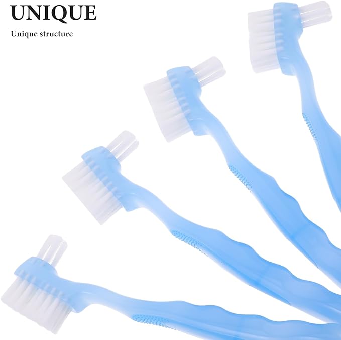 GALPADA 4pcs Denture Toothbrushes - Adults Double Sided Brush for False Teeth Cleaning - Adaptive Dental Cleaning Brush for Elderly Retainer Care Supplies