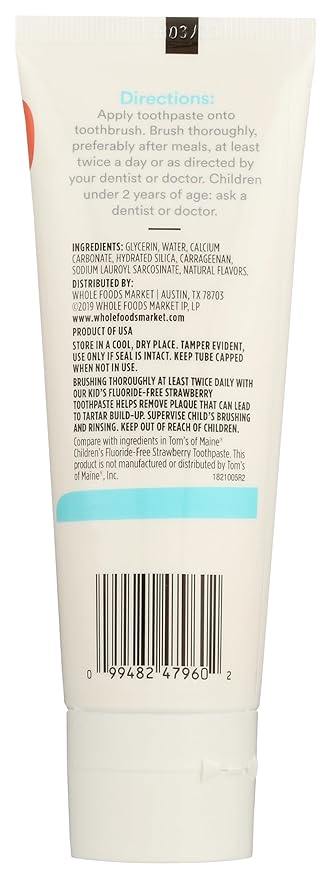 365 by Whole Foods Market, Kid's Fluoride-Free Toothpaste, Strawberry, 4.2 Ounce