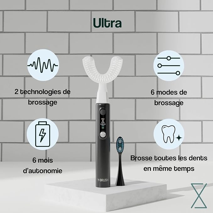 Y-Brush Ultra - Sonic Toothbrush Multiple Modes - 6-Month Battery, Advanced Plaque Removal, Whitening Technology (Ultra - Black, Adult (12-99 yo))