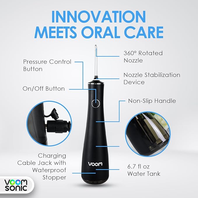 Cordless Water Flosser (Black) | Portable Oral Irrigator, Travel-Friendly Water Pick with 4-Tips, 3 Speed Rechargeable Water Dental Flosser for Teeth Cleaning, Braces & Sensitive Gums, IPX7 Waterproof