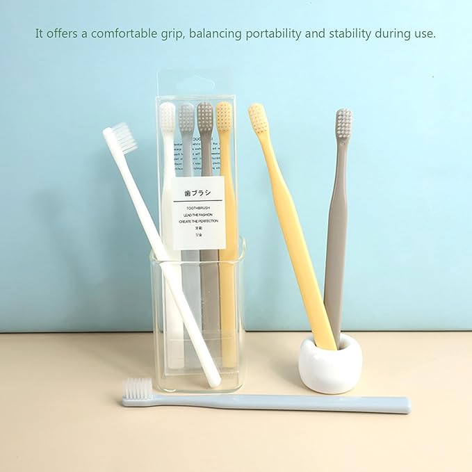Minimalist Solid-Color Soft-Bristle Toothbrushes, 4-Pack Family-Size Travel Toothbrushes