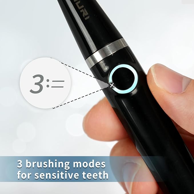 Bauri Electric Toothbrush, Rechargeable Sonic Electric Toothbrush with 3 Brush Heads,Super Slim Toothbrush, IPX7,3 Modes,Toothbrush (Black)