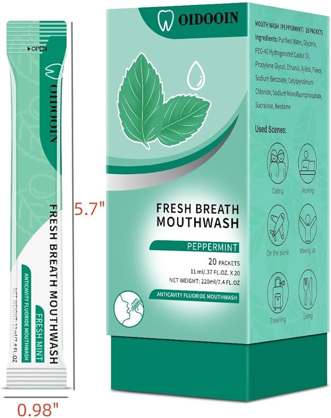 Travel Size Mouthwash Individual Mini Mouth wash for Fresh Breath,for After Meals, Hotels Portable Travel Mouthwash,Bulk Packets 0.4 Fl Oz (Pack of 20)