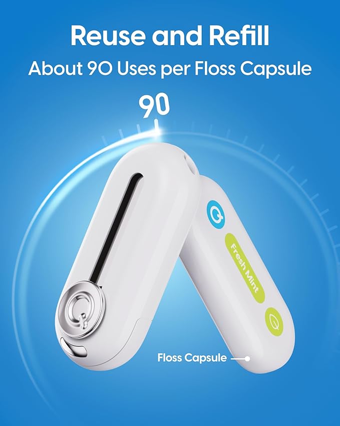 C1S Reusable Flosser Set, Auto-Restringing Flosser with Replaceable Floss Capsule, Multi-Hygiene, Portable Travel Floss, Recyclable Zero Waste, Unflavored(Twilight Orange)