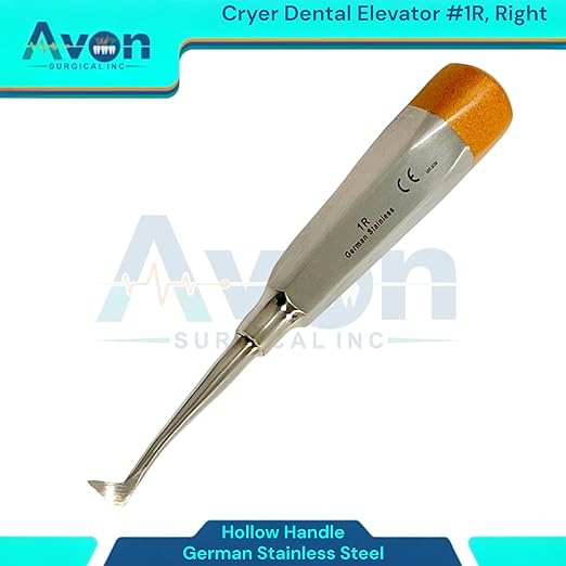 Root and Tooth Extraction Dental Cryer Elevator Pick, Sharp Angled Tip, Color-Coded Handle Ends | Autoclave-Safe German Stainless Steel Dental Instruments (1, #1R Cryer - Gold End)