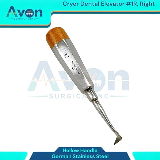Root and Tooth Extraction Dental Cryer Elevator Pick, Sharp Angled Tip, Color-Coded Handle Ends | Autoclave-Safe German Stainless Steel Dental Instruments (1, #1R Cryer - Gold End)