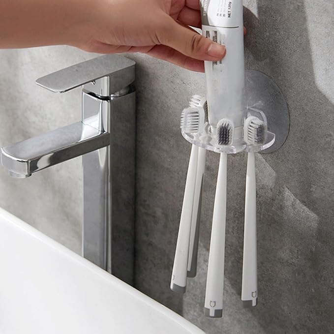 Garneck 5pcs Wall Mounted Toothbrush Organizer Suction Cup Toothbrush Holder Rack for Bathroom Storage Space Saving Dental Rack