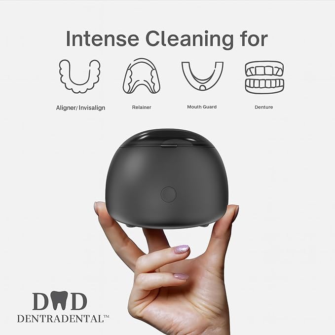 45KHz Ultrasonic Retainer Cleaner Machine, 230ML UV Cleaner for Retainer, Denture, Mouth Guard, Aligner, Braces, Toothbrush & Jewelry | 3 Digital Timer Modes | Black