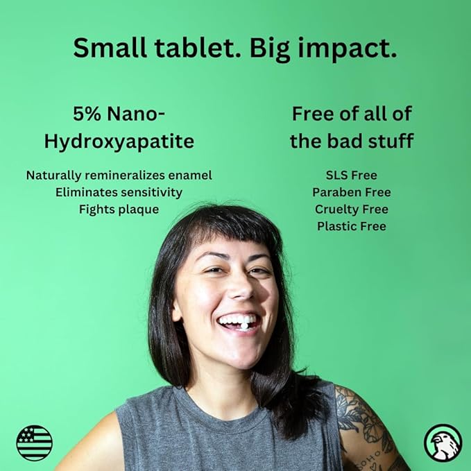 Canary Nano Hydroxyapatite Toothpaste Tablets Peppermint - Remineralizing, Fluoride Free, All Natural Tabs with Xylitol - Great for Travel, Plastic Free - 126 Count
