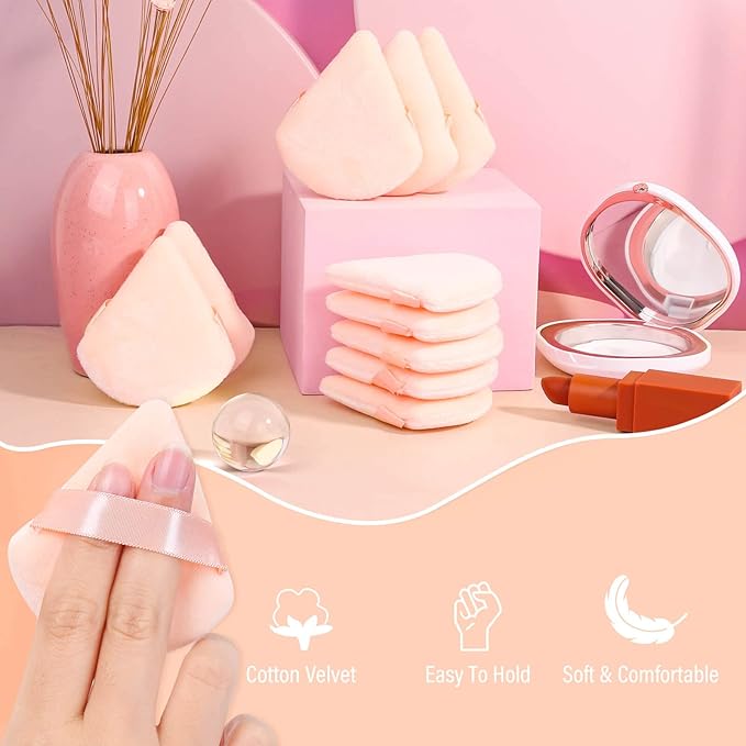 Thrilez 20pcs Triangle Powder Puff, Loose Powder Puffs Makeup Puff for Face Powder, Setting Powder Puff for Make Up, Face Puff Pads for Press Powder, Sponge Powder Applicator for Face and Eye (Beige)
