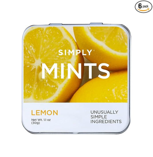 SIMPLY Mints | Lemon Breath Mints | Pack of Six (180 Pieces Total) | Zesty & Refreshing + Aspartame-Free + Vegan + non-GMO