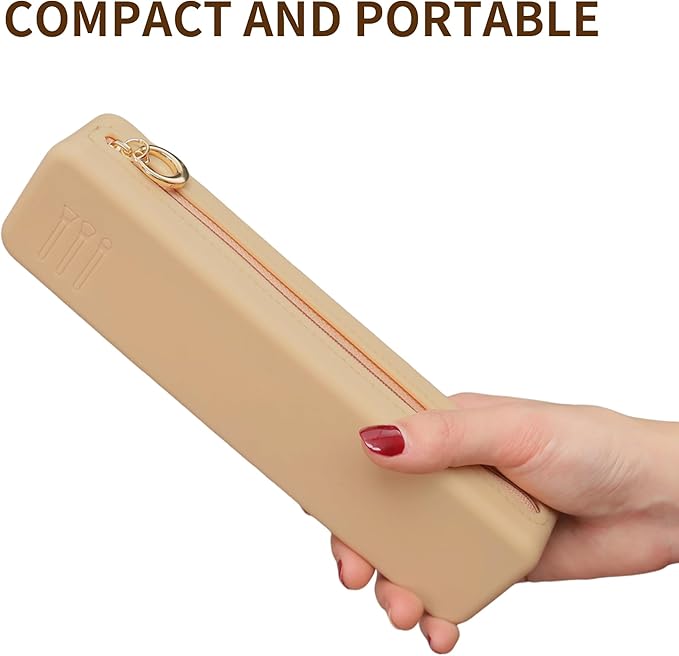 Nuomeisi Silicone Makeup Brush Holder Travel Cosmetic Bag: Soft Portable Cosmetic Face Brushes Organiser with Upgrade Anti-Fall Off Zipper, Large Capacity Travel Makeup Brush Case - Khaki