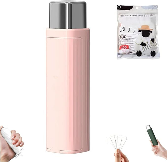 Portable Floss Dispenser with 100 Pcs Dental Floss, Dental Floss Dispenser Dental Floss Picks Case,Portable Automatic Floss Dispenser Floss Organizer Travel Floss Case (Pink-2PCS)