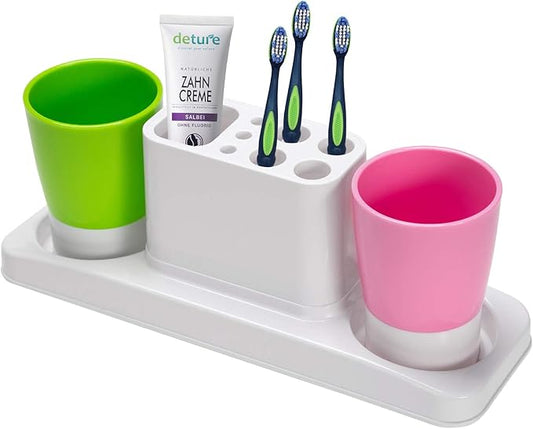 Bathroom Toothbrush Holder Stand Organizer with Rinsing Cups(2 Cups)