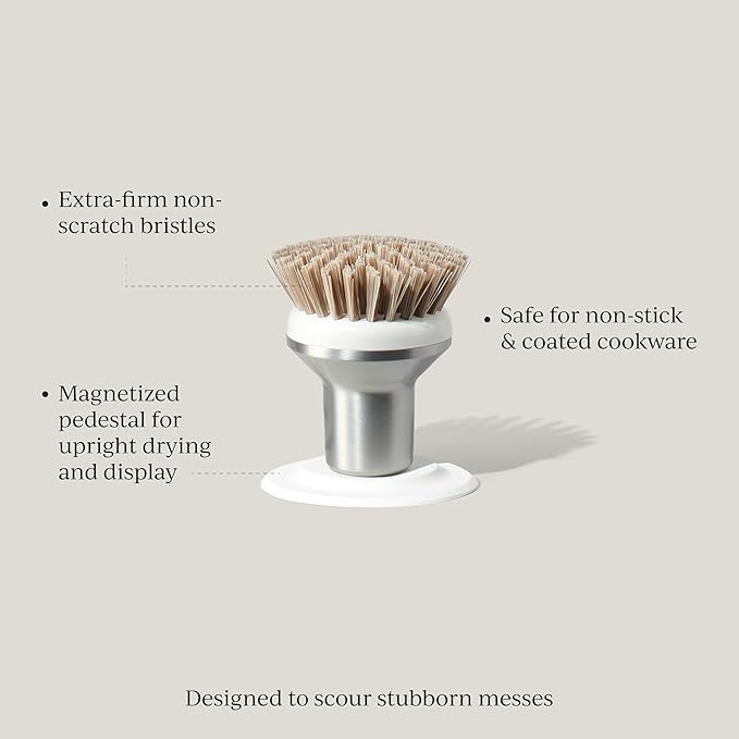 Ionic Palm Brush, Magnetized to Stand Upright, Stainless Steel with Replaceable Head, Silver