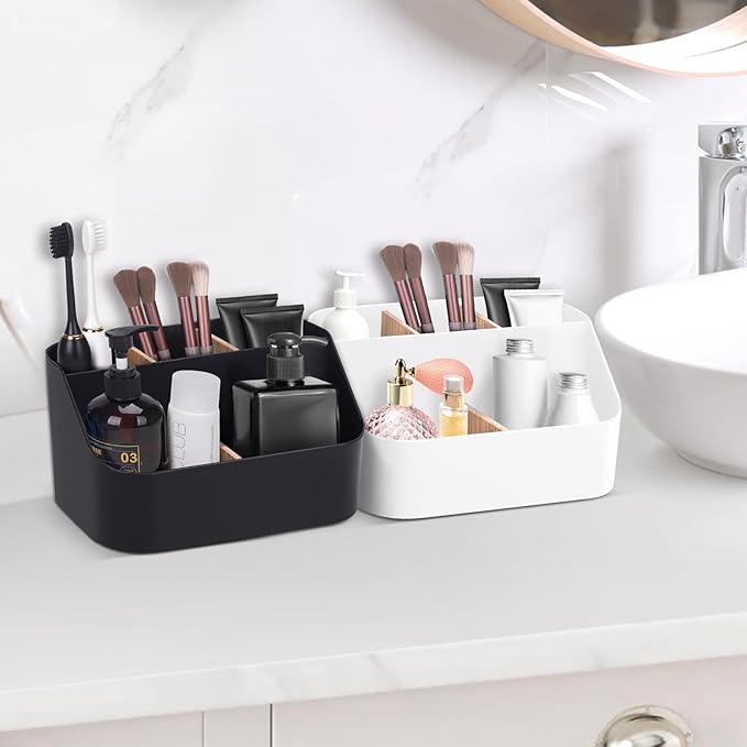 Set of 2 Toothbrush Holder for Bathrooms,White Bathroom Organizer Countertop,5 Slot Electric Toothbrush Toothpaste Holder Razor Lotion Stand Caddy,Large Capacity Vanity Sink Corner Accessories Storage