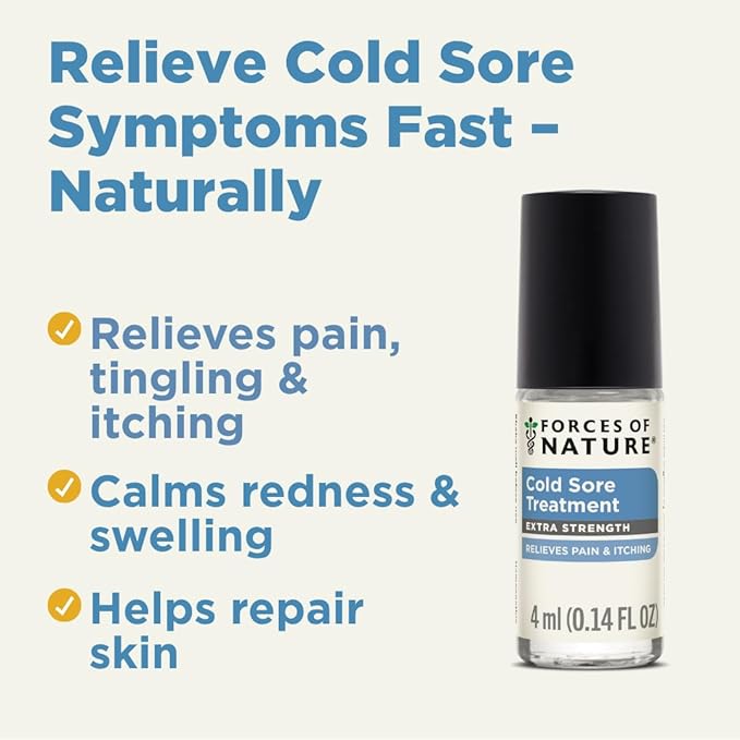 Forces of Nature Cold Sore Treatment Extra Strength H-Balm, Organic Fast Relief for Cold Sores & Fever Blisters w/Echinaea & Northern White Cedar, Calms Swelling (0.14 fl oz)