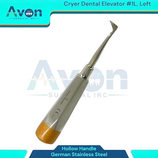Root and Tooth Extraction Dental Cryer Elevator Pick, Sharp Angled Tip, Color-Coded Handle Ends | Autoclave-Safe German Stainless Steel Dental Instruments (1, #1L Cryer - Gold End)