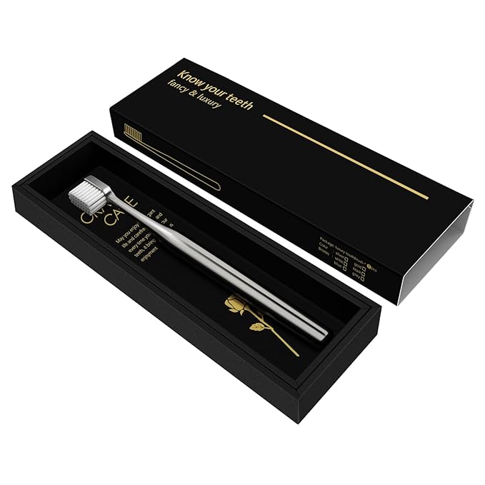 Z-VAPRESS Luxury Silver Manual Toothbrush Soft Bristles Better Gift Elegant Electroplated Design Perfect for Home, Hospitality or Travel Toothbrushes for Sensitive Teeth