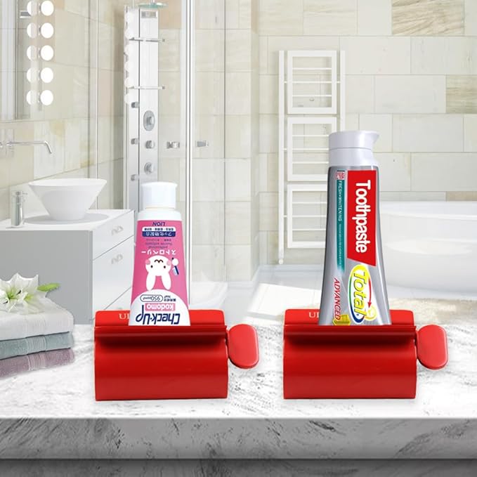 Toothpaste Squeezer - Metal Tube Squeezer Stainless Steel Tube Wringer UDQYQ Toothpaste seat Holder Stand (Red)