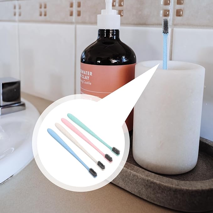 EXAOMBLE Wheat Straw Handle Toothbrush 12Pcs Soft Bristle Manual Toothbrushes Bulk Set for Home and Travel Oral Care Comfortable Grip for Adults