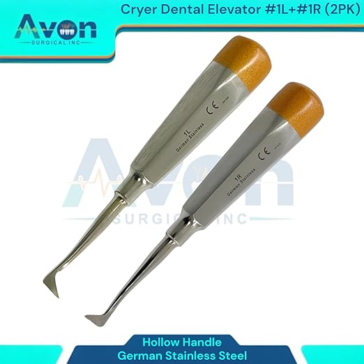 Root and Tooth Extraction Dental Cryer Elevator Pick, Sharp Angled Tip, Color-Coded Handle Ends | Autoclave-Safe German Stainless Steel Dental Instruments (2, #1L+#1R Cryer - Set)