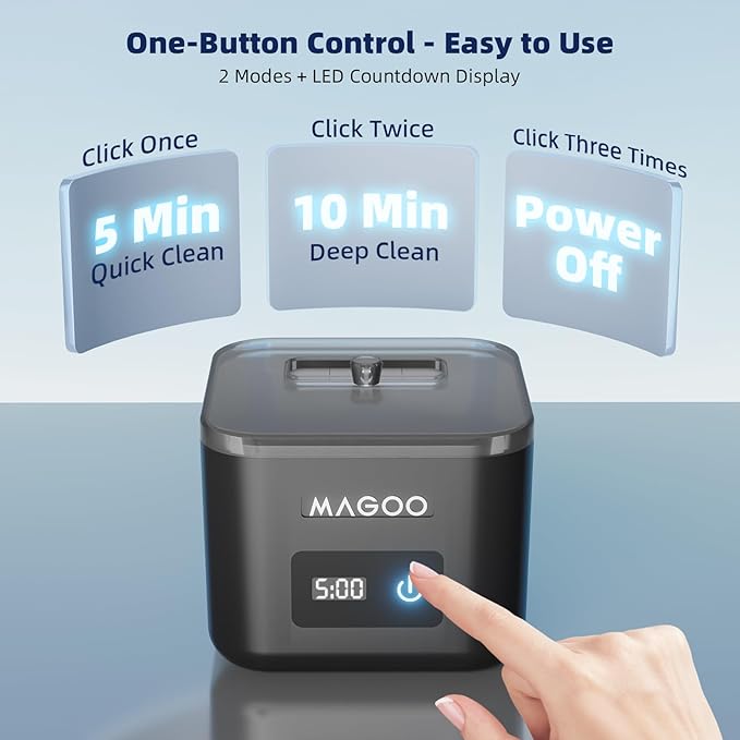 Ultrasonic Retainer Cleaner Machine, Denture Cleaner, All-in-One Dental & Jewelry Cleaner for Aligners, Night Guards, Dentures, Braces, Mouth Guards, Toothbrush Heads, 45kHz, 200ML, Dual Modes