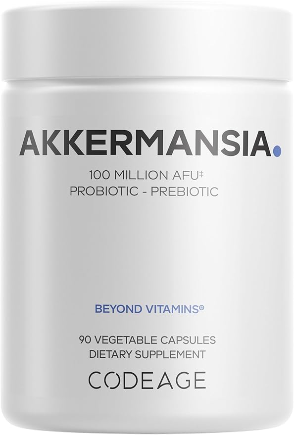 Codeage Akkermansia Muciniphila Probiotic Supplement - 3-Month Supply of Akkermansia & Chicory Inulin - Daily Synbiotic Probiotic Chicory Root - 100 Million AFUs - Gluten-Free - 90 Capsules