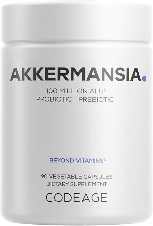 Codeage Akkermansia Muciniphila Probiotic Supplement - 3-Month Supply of Akkermansia & Chicory Inulin - Daily Synbiotic Probiotic Chicory Root - 100 Million AFUs - Gluten-Free - 90 Capsules
