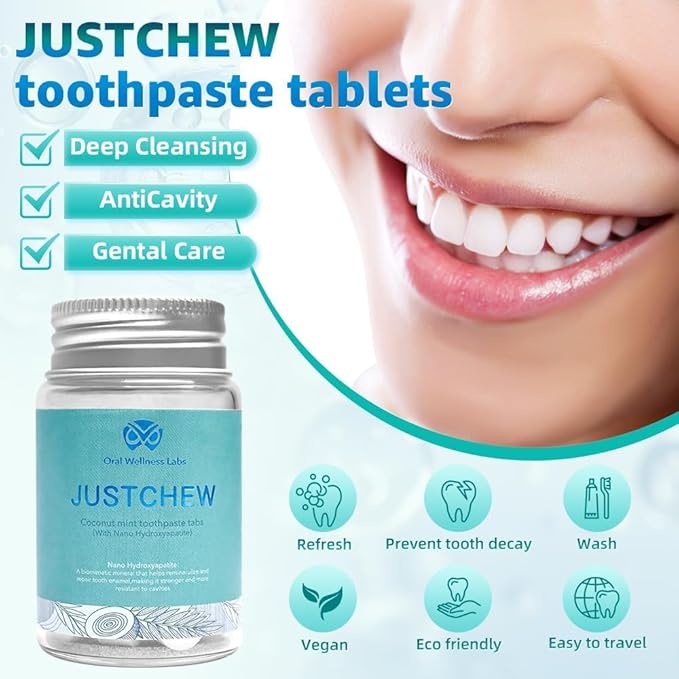 Toothpaste Tablets - Nano Hydroxyapatite,Fluoride & Plastic Free, Eco & Travel Friendly，Natural Whitening Toothpaste - Remineralize with NHA （1 Bottle / 1 Month-Coconut Mint）