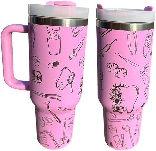 Silva Lining Dental Hygienist Tumbler - 40oz Tooth Tumbler & Water Bottle Gift for Dentists & Hygienists - Office Gift (Purple)