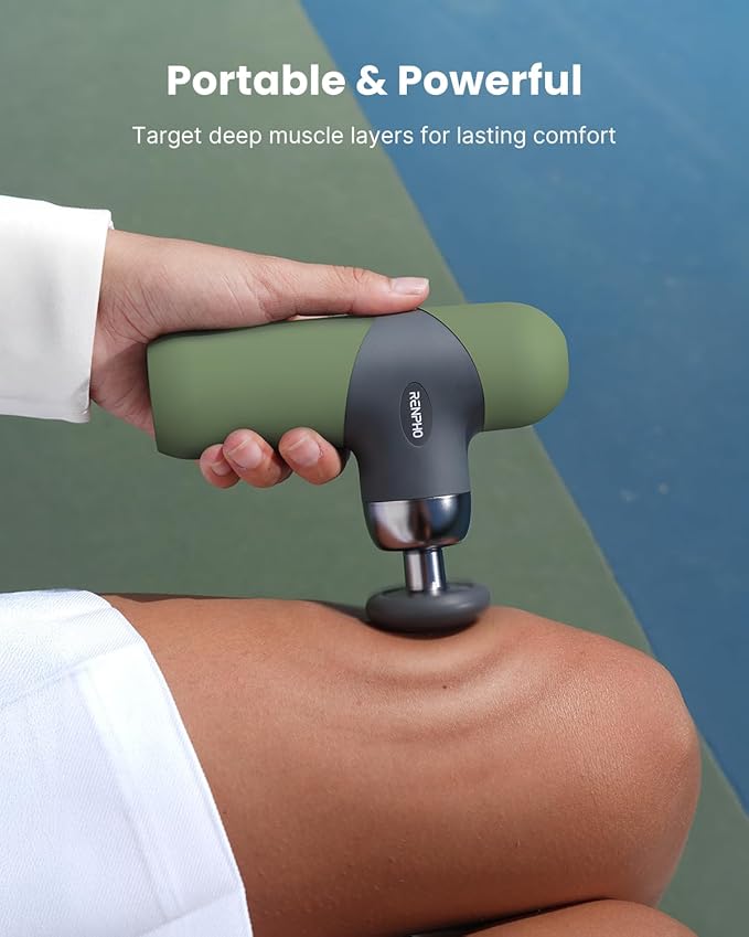RENPHO Mini Thermal Massage Gun with Heat, Valentines Birthday Gifts for Women Men, Portable Deep Tissue Percussion Massager, Color Silicone Sleeves Travel Size with Carry Case, Olive Drab