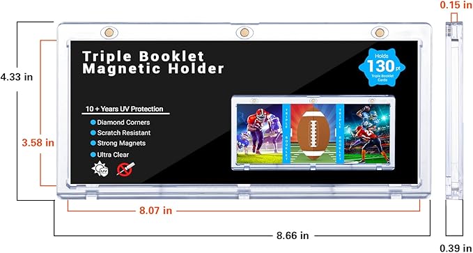 2-Pack Triple Booklet Magnetic Card-Holder - 201mm Booklet Card Holder, Inner Dimension: 8.07"x3.58"x0.15", Triple Magnet High Definition, UV Protection, Triple Booklet Card, Collection Display Frame
