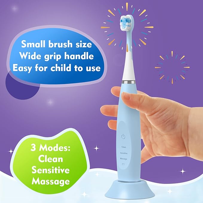 Kids Electric Toothbrushes 2 Pack Smart Sonic Toothbrush for Boys and Girls 3 4 5 6 7 8 9 10 11 12 (Blue+Green, 2 Pack)