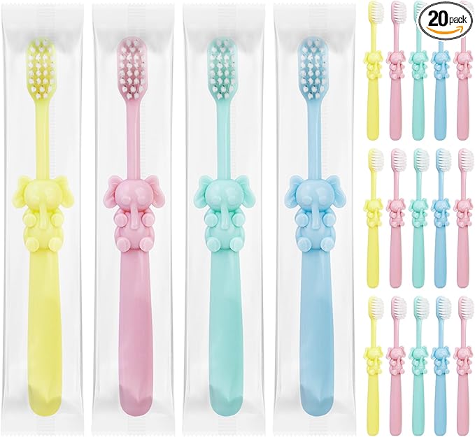 20 pcs Disposable Kids Toothbrushes Bulk Individually Wrapped,Kids Toothbrush for Age 2+ Toddler Children Toothbrush Set Soft Bristles Boys Girls Toothbrush