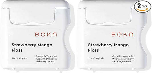 Boka Strawberry Mango Woven Dental Floss, Made from Natural Vegetable Wax, Teflon-Free, 30 Yards of Waxed Floss (Pack of 2)