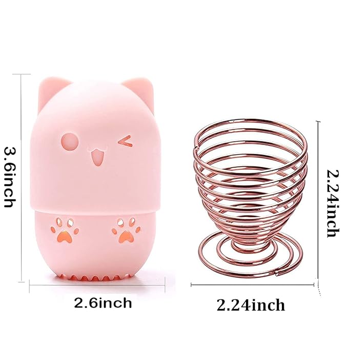 Makeup Sponge Holder, Beauty Sponge Holder + Makeup Blender Travel Case Beauty Sponge Blender Drying Stand & Storage Containers - Pink + Gold