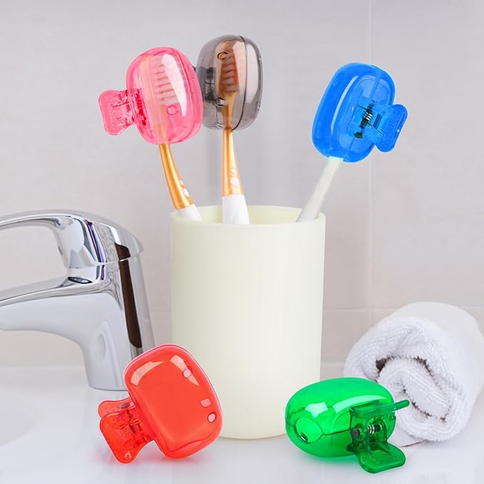 Fowecelt 5 Pack Travel Toothbrush Head Covers Cap, Toothbrush Protector Brush Pod Case Protective Plastic Clip for Household Travel, Camping, Bathroom, School, Business