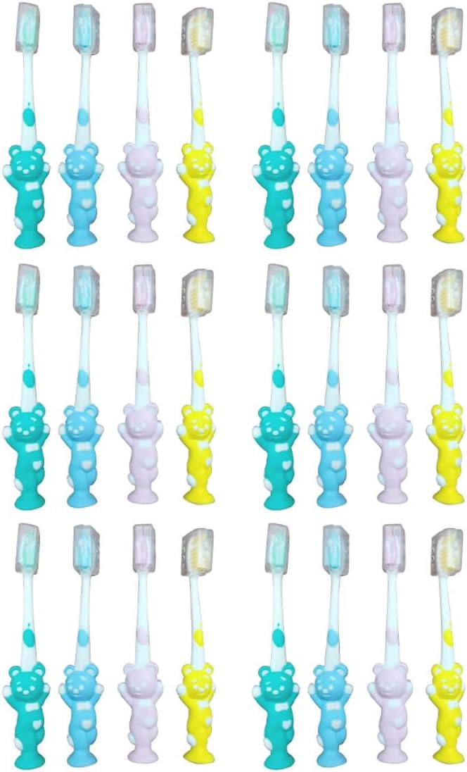 HOMOCONO 24pcs Bear-Shaped Toothbrush Soft Bristles Ergonomic Handle for Oral Care Pink Green Blue Yellow Comfortable Grip for Boys