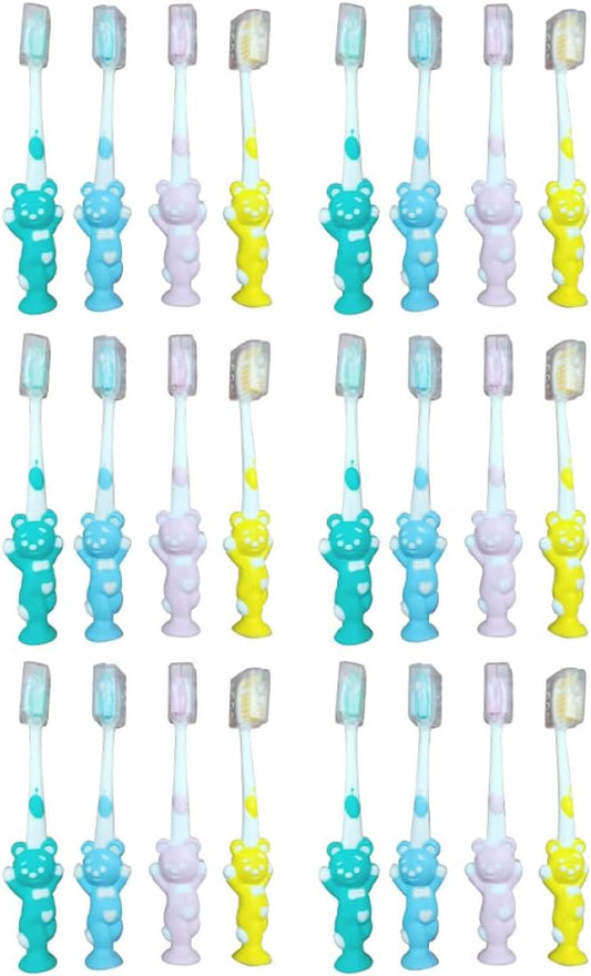 HOMOCONO 24pcs Bear-Shaped Toothbrush Soft Bristles Ergonomic Handle for Oral Care Pink Green Blue Yellow Comfortable Grip for Boys
