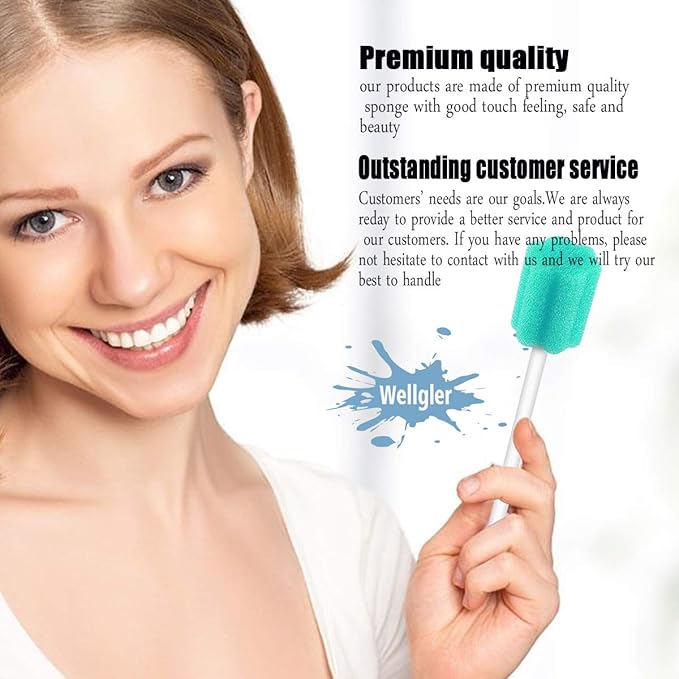 Wellgler's Sterile Sponge Mouth Swabs,Disposable Oral Swabs,Individually Wrapped (100pcs,sky blue)