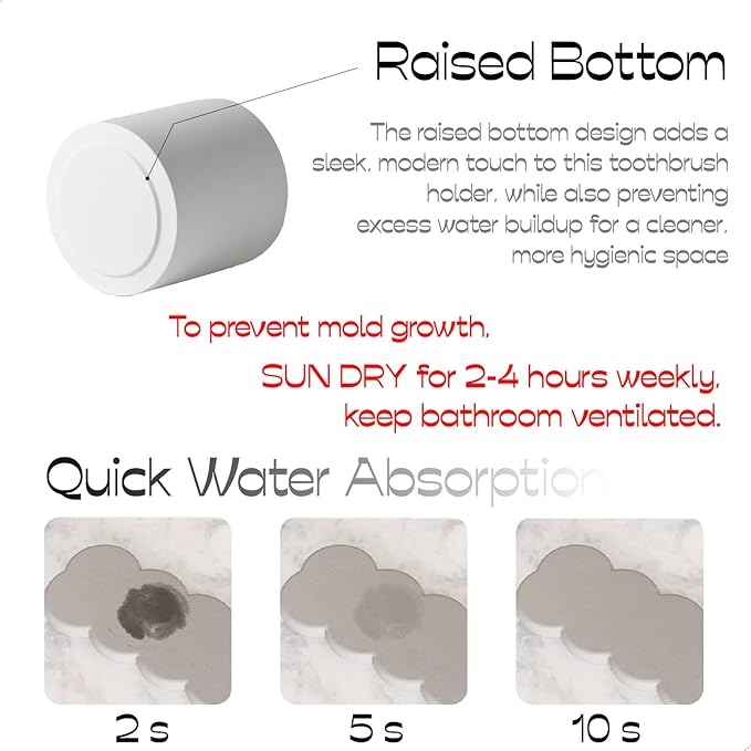 Large Matte White Diatomaceous Toothbrush Holder, Quick-Dry Water Absorbent Cylindrical Diatomite Organizer for Countertop, Ideal for Electric Toothbrushes, Toothpastes, Razors