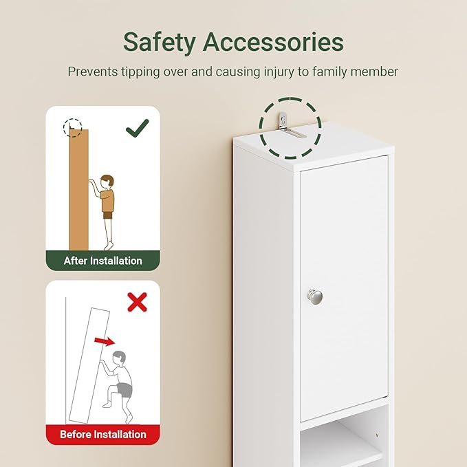 SoBuy Bathroom Narrow Storage Cabinet, Skinny Tall Unit with Adjustable Shelves Slender, Bathroom Organizers and Storage, Anti-Tipping Floor Standing Cupboard Laundry Room, White BZR34-W
