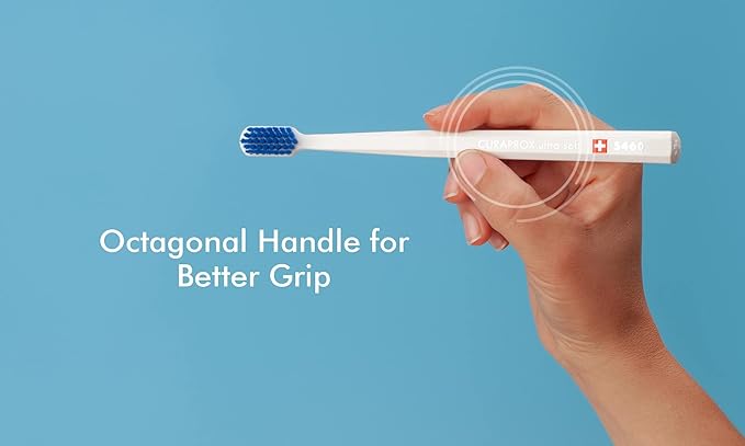 Curaprox CS 5460 Ultra-Soft Toothbrush for Adults with Ultra-Fine Filaments and Compact, Slightly Angled Toothbrush Head for Improved Tooth and Gum Health, Assorted Color